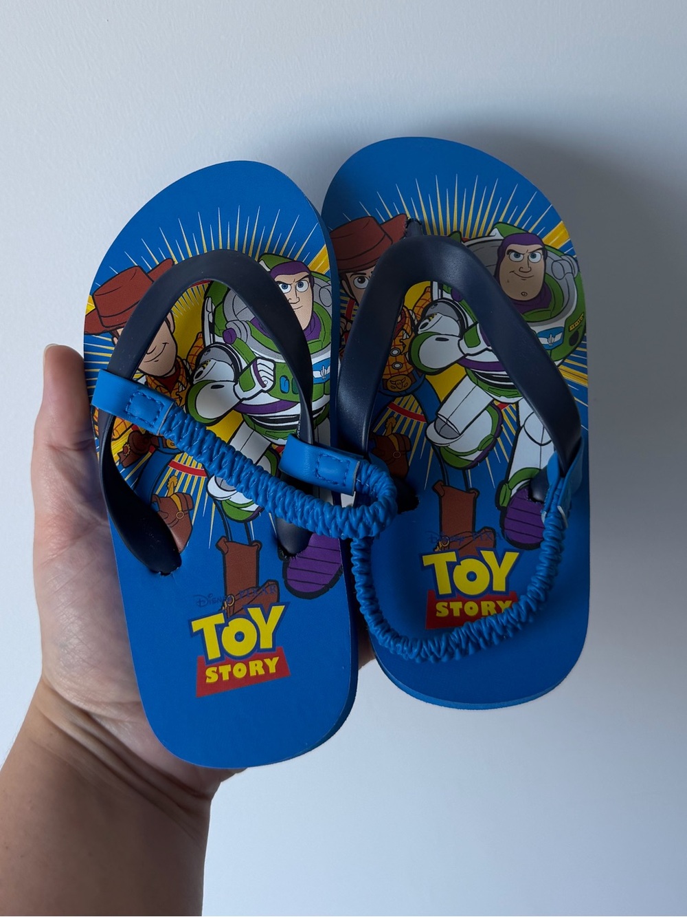 Disney Toy Story Blue Kids Flip Flops with Buzz Lightyear & Woody 9/10 Toddler